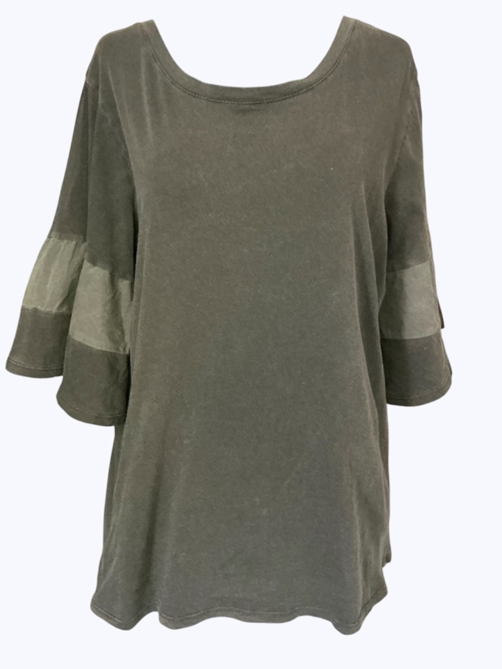 Anthropologie Allison Joy Washed Grey Cotton Bell Sleeve T Shirt SZ M